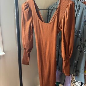 Chic Long Sleeve Rust Dress